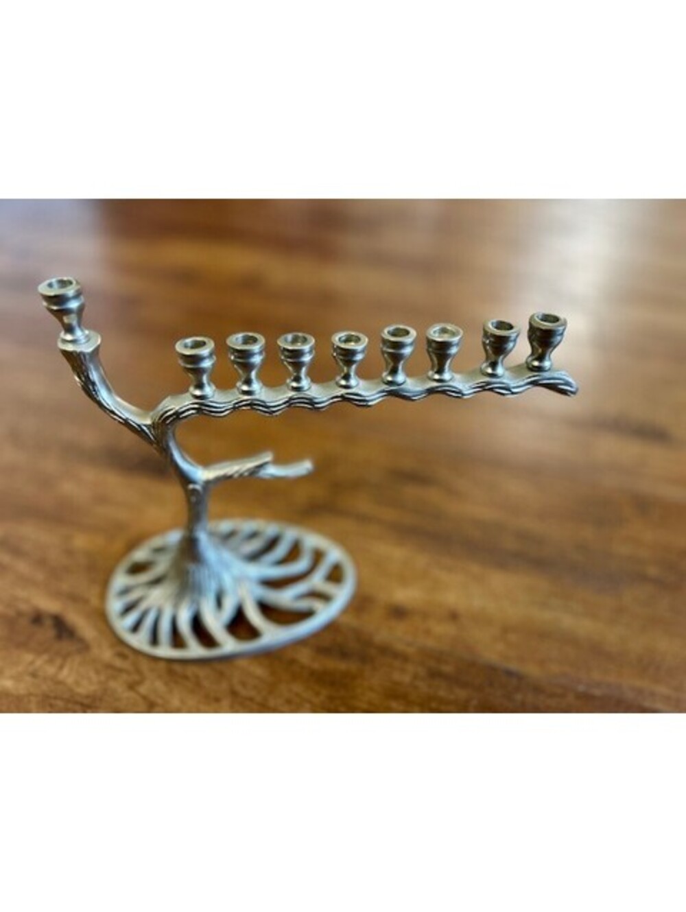 Silver Metal Menorah Hanukkah Candle Holder Tree Design